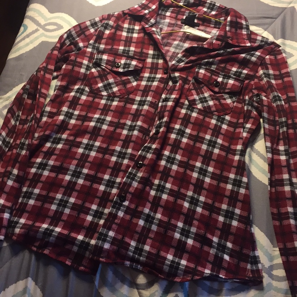 Red,black, and white checkered flannel